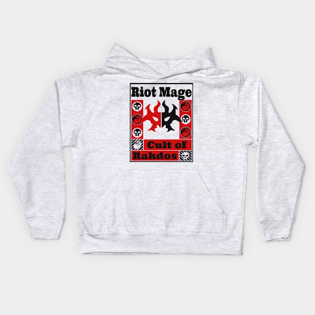 Cult of Rakdos | Riot Mage | MTG Ravnica Guild Black & Red on White Design Kids Hoodie by ChristophZombie